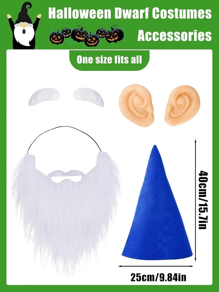 Conjunto de Disfraces de Enano de Halloween, Conjunto de Disfraz de Gnomo con Sombreros de Enano de Fieltro para Halloween Foto 2 de 4
