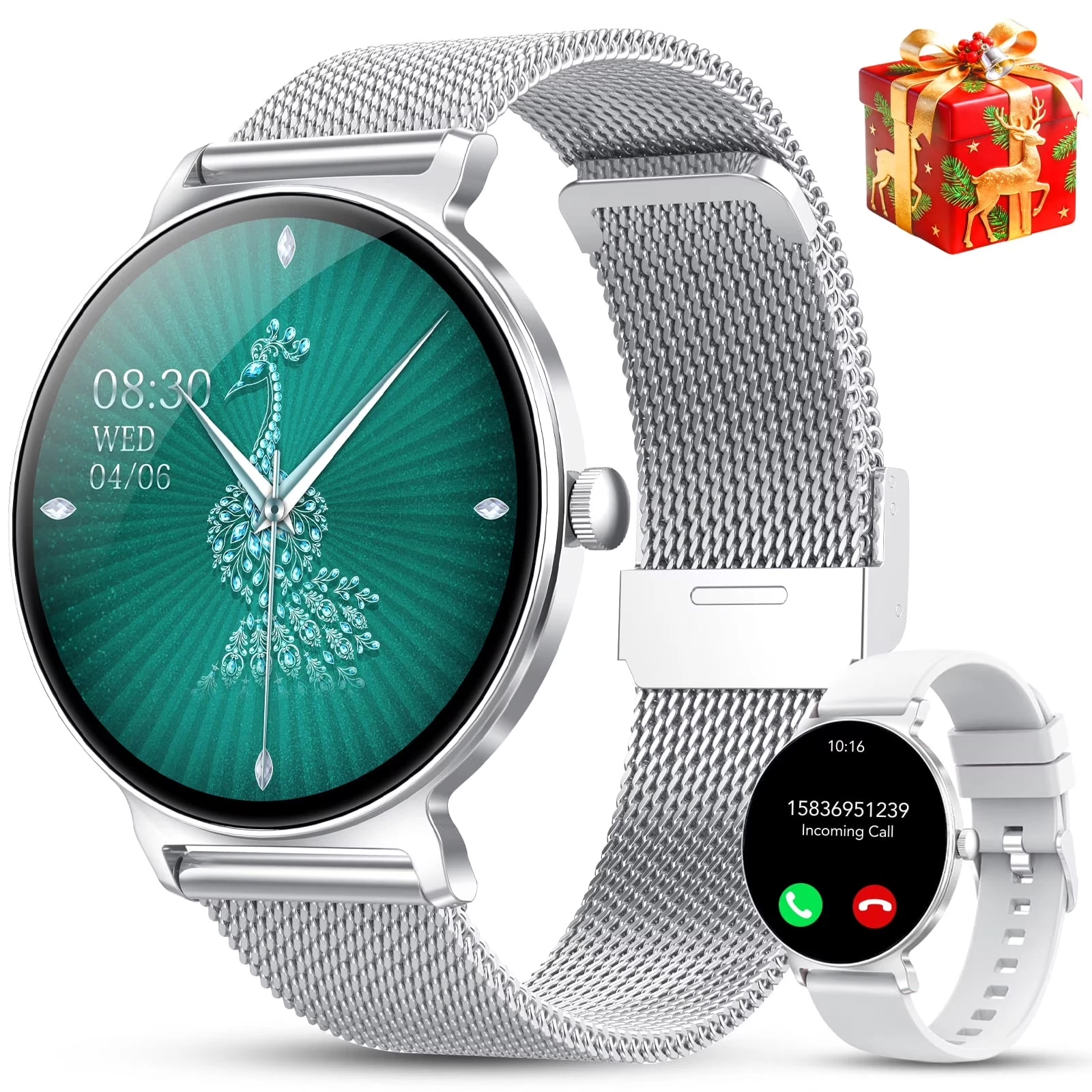 Smart Watch for Women, 1.27" Thin Face Fitness Tracker with Bluetooth Calls(Answ