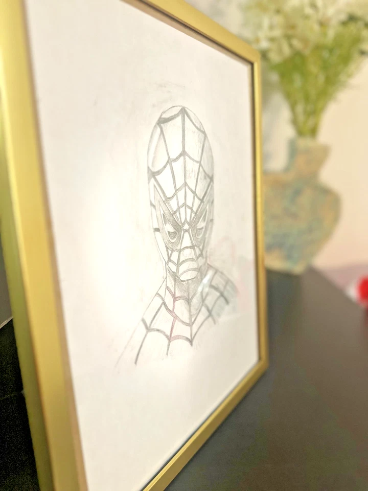 NUEVO DIBUJO HECHO A MANO DE SPIDERMAN CON MARCO "9"11 CON GANCHOS PARA COLGAR  Foto 4 de 4