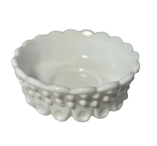 Vtg Fenton Milk Glass Hobnail Thumbprint Dish-Candy Trinket Candle Holder EUC
