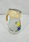 Vintage Federal Tool Syrup Dispenser Frosted Glass Painted Floral Yellow Lid