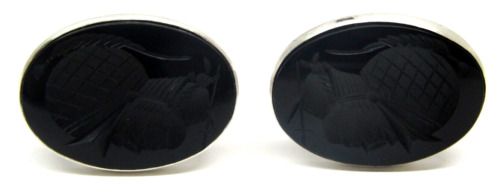 Cufflinks .800 Silver Black Onyx Warrior Knight C… - image 1