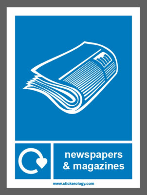 ZEITUNG & ZEITSCHRIFTEN RECYCLING AUFKLEBER/SCHILD GRÖSSE WÄHLBAR STANDARD ODER GLAS