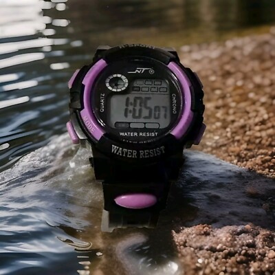 Unisex Multifunction R-Sport Quartz Digital Black and Purple Sports Watch