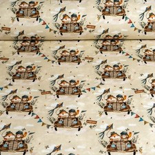 Cotton Jersey Fabric, Race Day on Cream, Stretch Knit Fabric