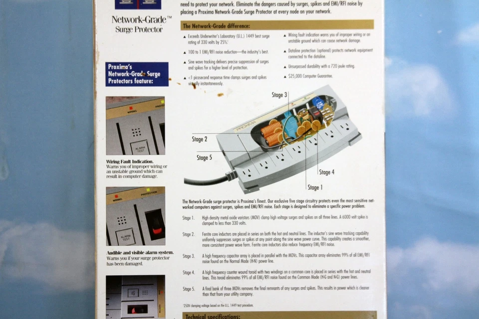 Proxima Network-Grade Surge Protector 7-Outlet 6ft 15A 330V 720J EMI Gray S500 - Image 3 of 4