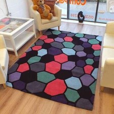 Brand New Thick 100% Wool Black Purple Pink Rug 1.2m x 1.7m