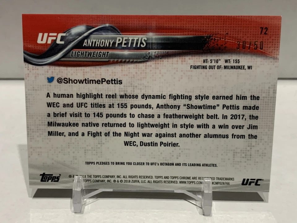 Anthony Pettis 2018 Topps Chrome UFC Gold Refractor /50 #72 - Image 2 of 2