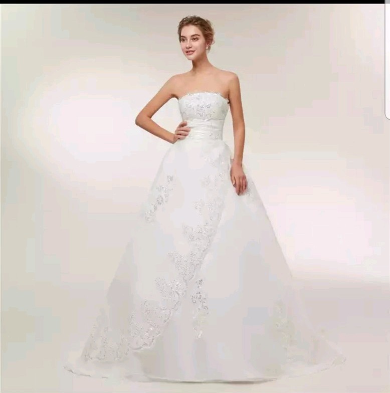 Reino Unido Barato Marfil Sin Tirantes Encaje Lentejuelas Vestido de Novia Línea A Vestidos de Boda Talla 8