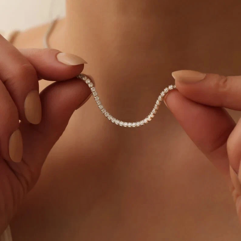 3MM Round Simulated Diamond Fancy Choker Tennis Necklace 14k White Gold Plated - Image 3 of 4