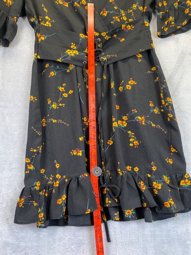 Pretty Little Thing Dress Womens Size 12UK Black Floral Zip Back - Picture 10 of 17