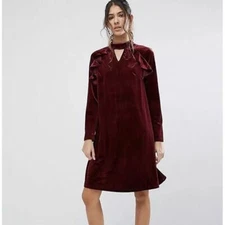 True Decadence Womens Tall L Dress Burgundy Velvet Ruffle Collar Whimsigoth