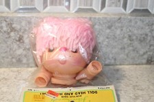 Vintage Fibre Craft Doll Head with Hands Pink Hair Made in Hong Kong 4.5 7572