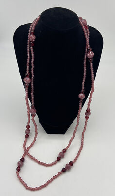 EXPRESS MADE IN ITALY ACRYLIC Pink & Red BEADS LONG STRAN STATEMENT NECKLACE