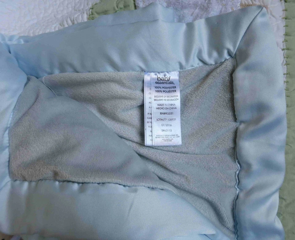 Baby Essentials Gray Bear Blue ZigZag Chevron Plush w Satin Baby Boy Blanket EUC - Image 3 of 3