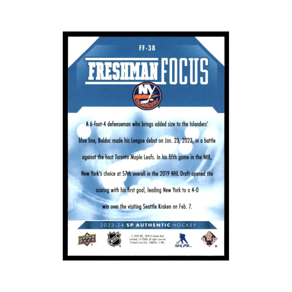 Samuel Bolduc 2023 SP Authentic Freshman Focus #FF-38 New York Islanders NM - Image 2 of 3
