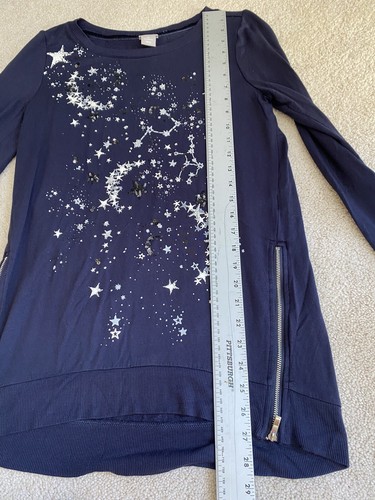 Zenergy Chicos Navy Blue Sequin 3/4 Sleeve Side Zippers Sweatshirt Cute! - Picture 5 of 12