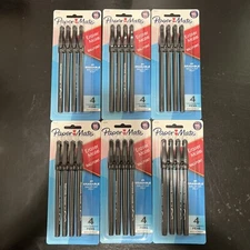 6PK Papermate Erasermate Eraser Mate Medium Ballpoint Pens Black Ink Stick 1.0