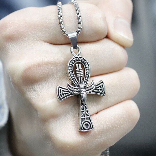 Vintage Cross Pendant Necklace Mens 