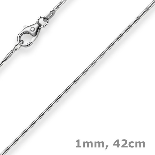 1Mm Schlangenkette Kette Collier Aus 750 Gold WeißGold, Goldkette 42Cm, Damen-image
