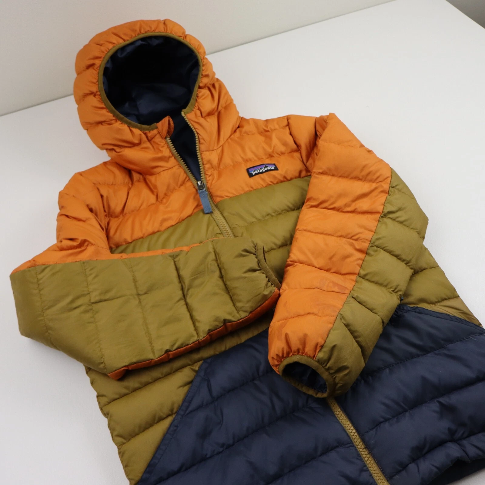 patagonia down insulated quilted striped jacket