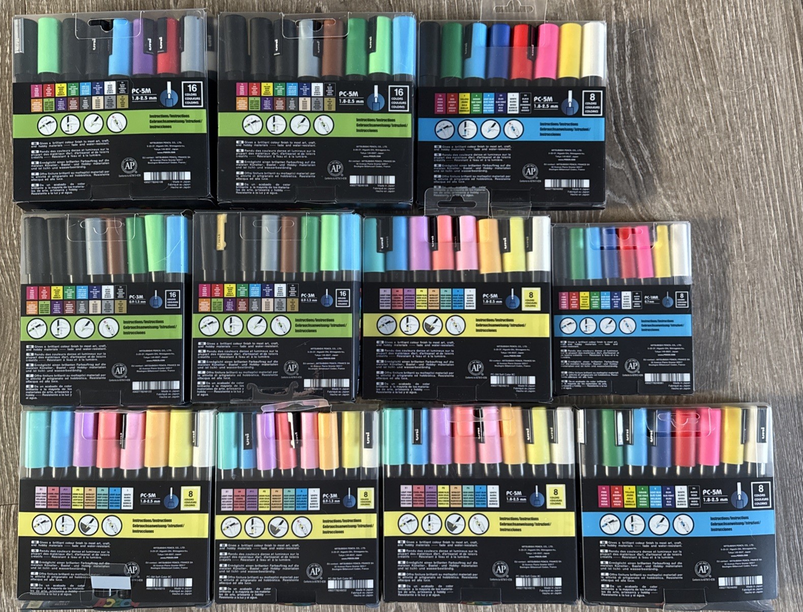 Uni POSCA Water Based Marker Sets. Lot Of 11 Sets. HUGE LOT! 200! NEW, Free Ship