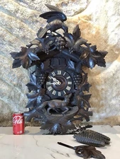 Large ANTIQUE Germany Black Forest Strike Double Bird,Cuckoo Clock,3 Weights