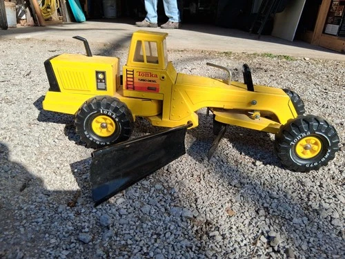 Tonka Turbo-Diesel Road Grader Pressed Steel Yellow Black Construction Vehicle