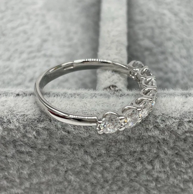 Anello Veretta di Oro Bianco 18kt carati nuovo 750 femminile 7 zirconi brillanti - Immagine 2 di 4