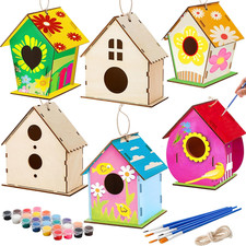 6 Pack DIY Birdhouse Kits, Wooden Crafts Arts for Children to Build and Paint I