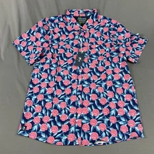 William Murray Golf Sport Shirt Polo Tropical Mums Floral Print SS Large Blue