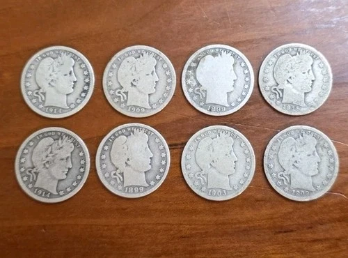 8x lot - 90% SILVER BARBER QUARTER  Various Years/mints - See Pics!