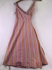 NEW MNG Mango US 4 Orange Striped Linen Cotton Crossed Tie Dress