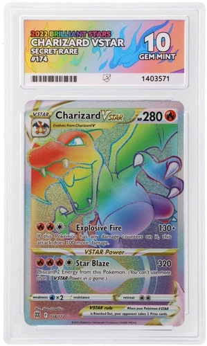 ACE 10 Charizard VSTAR 174/172 Brilliant Stars Rainbow Pokemon Card - Gem Mint