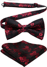 Bow Ties for Men Paisley Floral Pre-Tied Bowtie Pocket Square Set Men'S Formal B