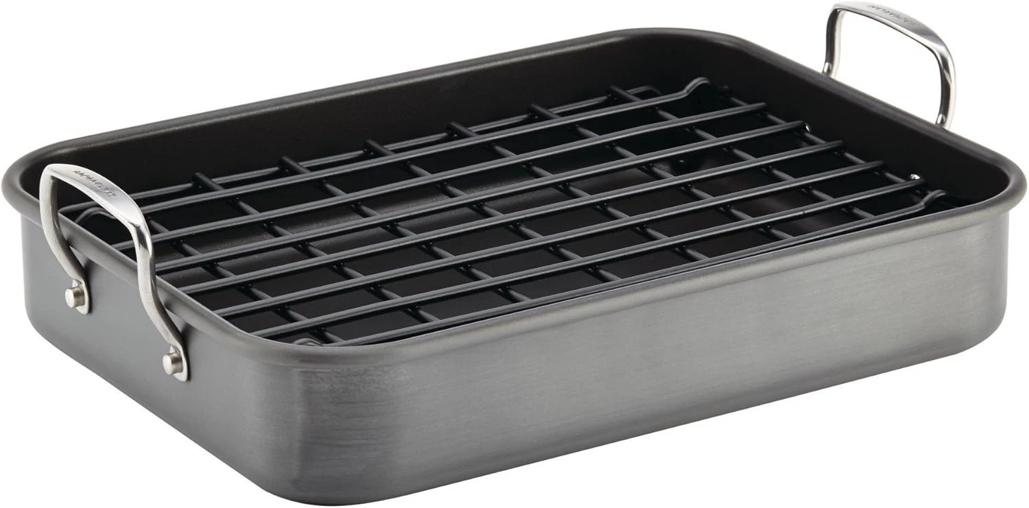 Brights Hard Anodized Nonstick Roaster / Roasting Pan W/ Rack 16 Inch x 12 Inch