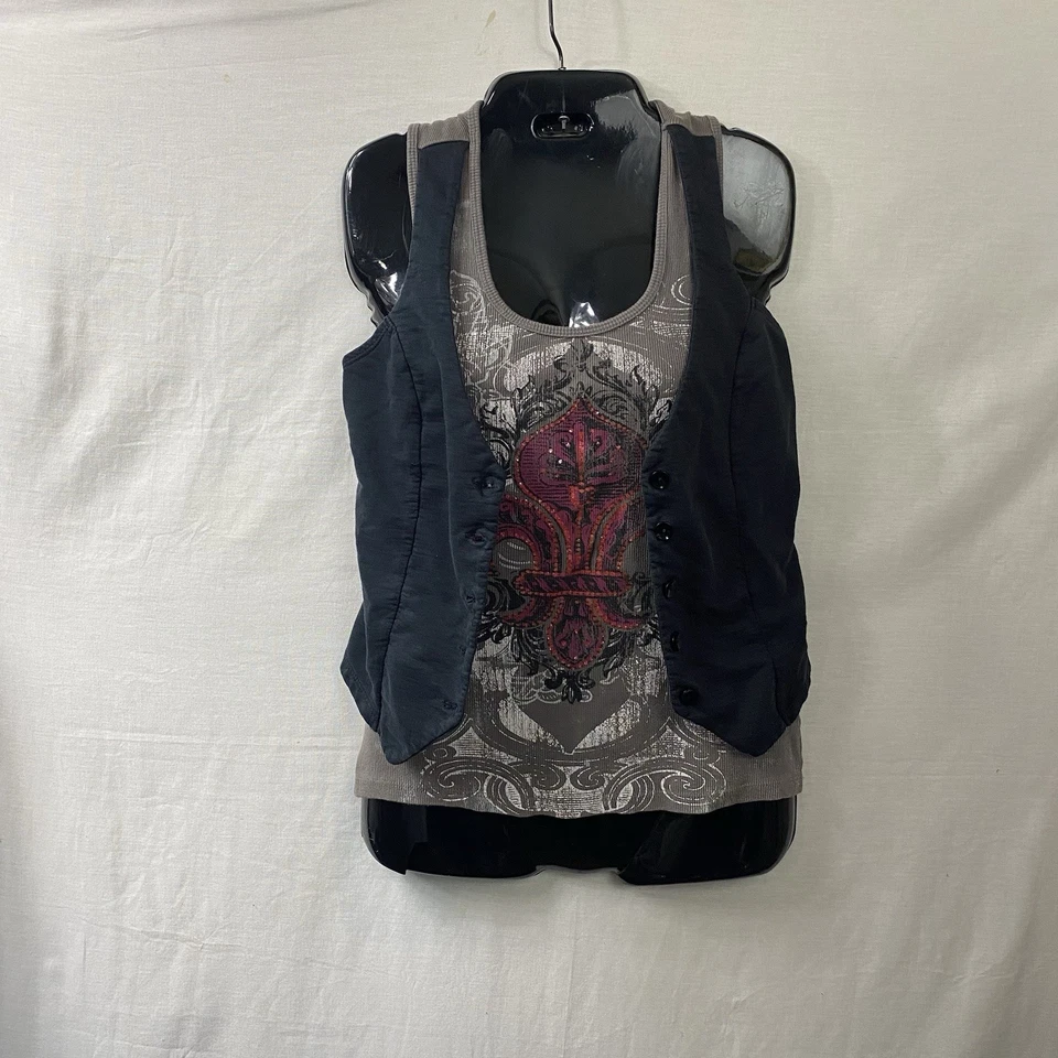Vintage Ransom Womens Y2K Layered Vest Tank With Fleur D Lis Print Size Large - Image 2 of 4