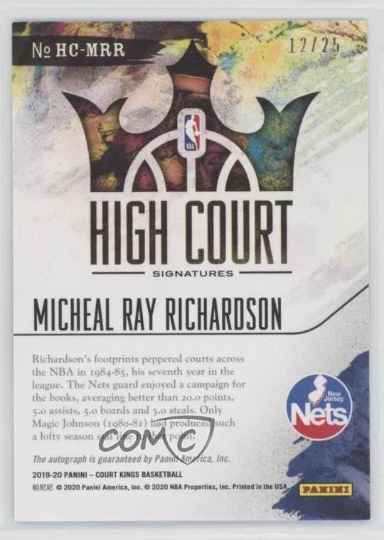 2019 Panini Court Kings High Signatures Sapphire /25 Micheal Ray Richardson Auto - Image 2 of 2