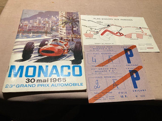1965 MONACO FORMULA 1 GRAND PRIX RACE PROGRAMME MAP 2 TICKETS (RARE)