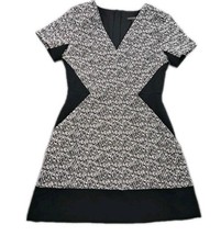 Banana Republic Dress Womens Size 2 Black A Line Short Sleeve Tweed V Neck