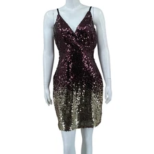 Venus Dress Womens Medium Red Gold Ombre Sequins Babydoll Y2K NYE Party Glam