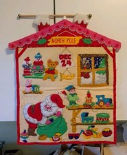 Vintage Bucilla Advent Calendar Jeweled Santas Workshop 18x21