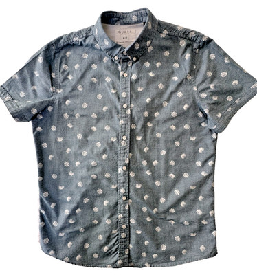 Guess Los Angeles Men s Blue Tropical Floral Short Sleeve Button Up Shirt Medium