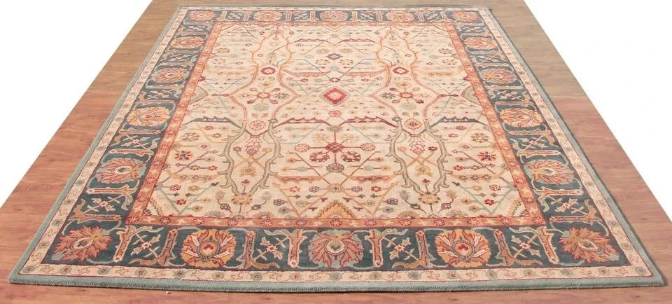 Oriental Blue & Beige Oushak Hand Tufted 100% Wool Soft Area Rug Carpet 8x10|6x9