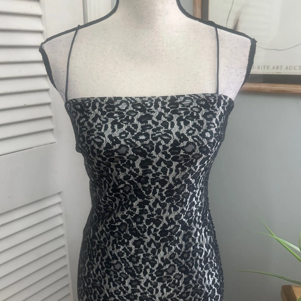 Vestido Vintage RAMPAGE Feminino 7 Preto Prata Tiras Renda Retrô Y2K Vamp Grunge  - Imagem 2 de 4