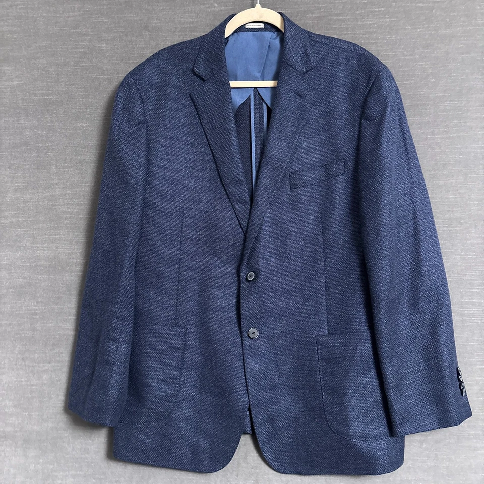 Abrigo deportivo Joseph Abboud 44R ajuste moderno azul mezcla de lino saco blazer chaqueta Foto 2 de 4