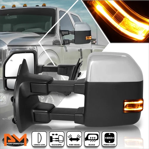 For 08-16 Ford F250-F550 SD Power+Heated Chrome Towing Mirror w/LED Signal Lamp
