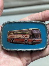 vintage USA made LORENZ BUS SERVICE belt buckle WESTERN cowboy enamel