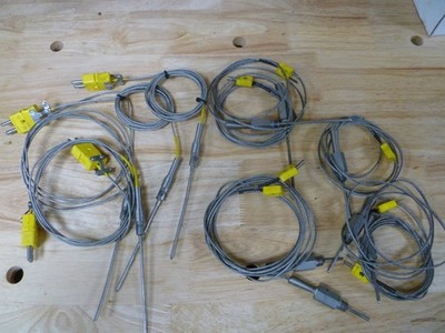 Lot of 11 Type K Thermocouples sizes from 4.5 to 1.0 inch depth CAT and SuperFlo