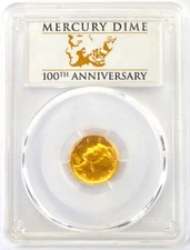 2016W 10C 1/10 oz Gold Mercury Dime 100th Anniversary PCGS SP70 First Strike
